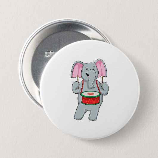 Elephant op Music met Drum Ronde Button 7,6 Cm (Voorkant /achterkant)