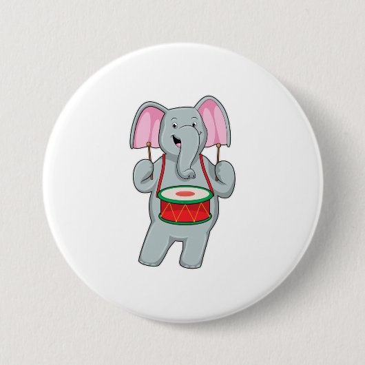 Elephant op Music met Drum Ronde Button 7,6 Cm (Voorkant)