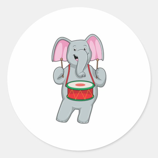 Elephant op Music met Drum Ronde Sticker (Voorkant)