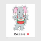 Elephant op Music met Drum Sticker (Vel)