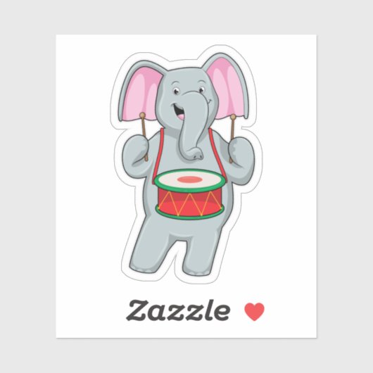 Elephant op Music met Drum Sticker (Vel)