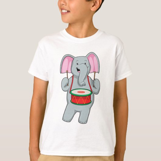 Elephant op Music met Drum T-shirt (Voorkant)