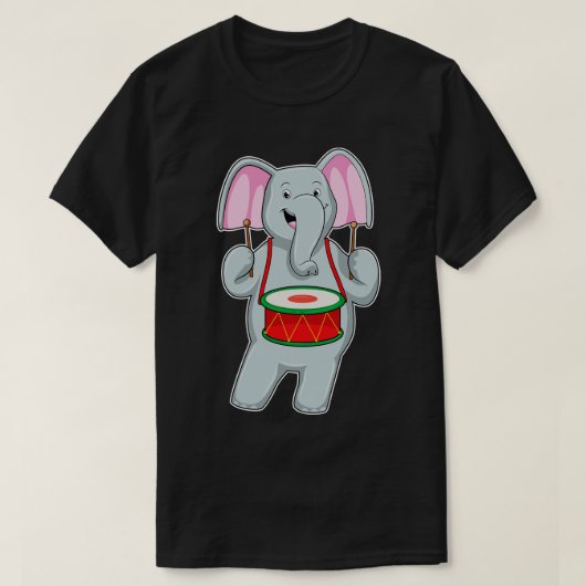 Elephant op Music met Drum T-shirt (Design voorkant)