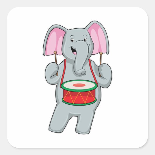 Elephant op Music met Drum Vierkante Sticker (Voorkant)