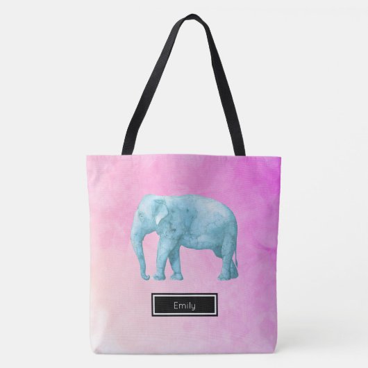 Elephant op roze Waterverf gepersonaliseerd Tote Bag (Voorkant)