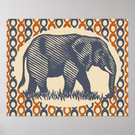  Elephant Oranje Grijs Poster (Voorkant)