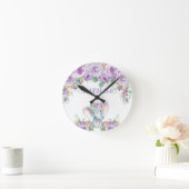 Elephant Paars Floral Kinder Neursery Bedroom Deco Ronde Klok (Huis)