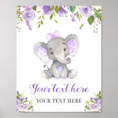 Elephant Paars Girl Baby shower Sprinkle Birthday Poster (Voorkant)