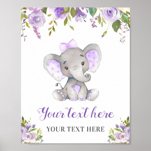 Elephant Paars Girl Baby shower Sprinkle Birthday Poster (Voorkant)