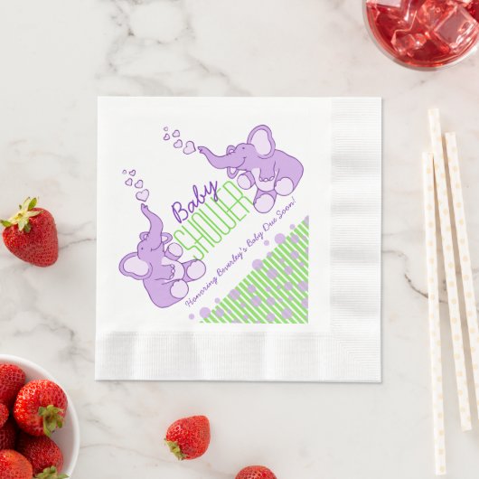 Elephant paars green name baby shower napkins servetten (Insitu)