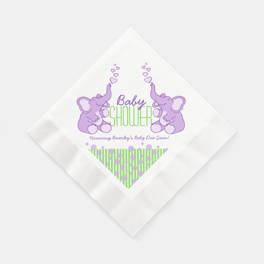 Elephant paars green name baby shower napkins servetten (Hoek)