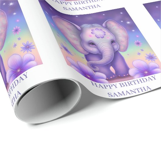 Elephant PAARS omslagpapier Cadeaupapier (Rol Hoek)