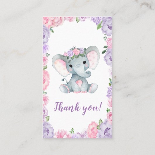 Elephant paars roze diaper Raffle Ticket Floral (Achterkant)
