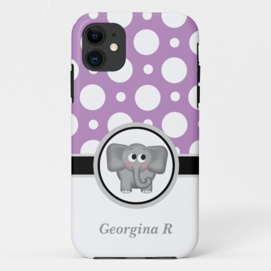 Elephant Paars & White Polka Dot iPhone 5 Hoesje (Achterkant)