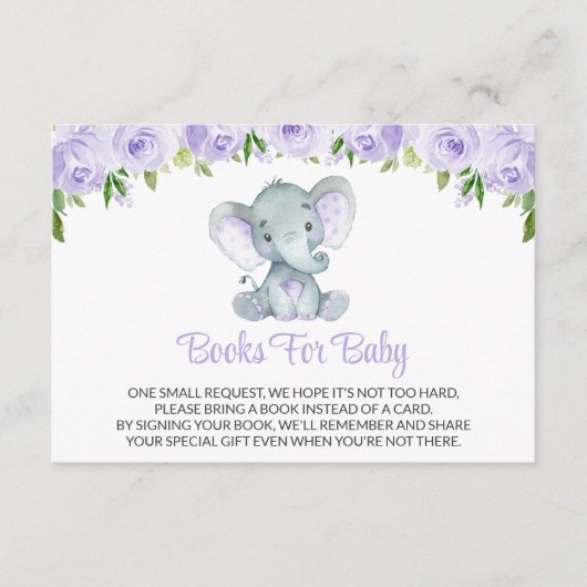 Elephant, paarse bloemen, boeken voor Baby Informatiekaartje (Voorkant)