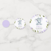 Elephant, paarse bloemen, eerste verjaardag confetti (Achterkanten)