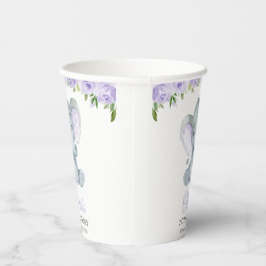 Elephant, paarse bloemen, eerste verjaardag papieren bekers (Rechts)