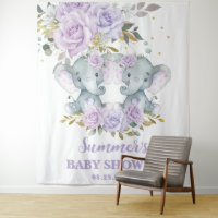 Elephant Paarse Floral Twins Baby shower Achtergro