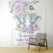 Elephant Paarse Floral Twins Baby shower Achtergro