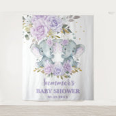 Elephant Paarse Floral Twins Baby shower Achtergro Wandkleed (Voorkant)