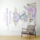 Elephant Paarse Lila Bloemen Baby shower Achtergro Wandkleed (In Situ (horizontaal))