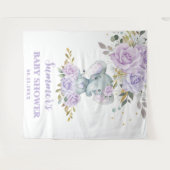 Elephant Paarse Lila Bloemen Baby shower Achtergro Wandkleed (Voorkant (horizontaal))