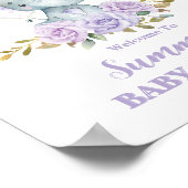 Elephant Paarse Lila Bloemen Baby shower Welkom Poster (Hoek)