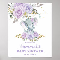 Elephant Paarse Lila Bloemen Baby shower Welkom