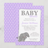 Elephant Paarse Stippen Girl Baby shower Kaart (Voorkant / Achterkant)