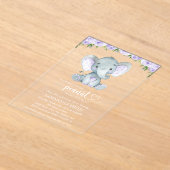 Elephant, Paarse Waterverf Flowers, Baby shower Acryl Uitnodigingen (Laagn)