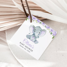 Elephant, Paarse Waterverf Flowers, Baby shower
