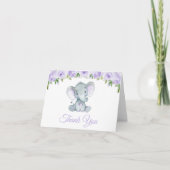 Elephant, Paarse Waterverf Flowers, Baby shower Bedankkaart (Voorkant)