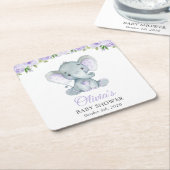 Elephant, Paarse Waterverf Flowers, Baby shower Kartonnen Onderzetters (Schuin)