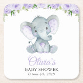 Elephant, Paarse Waterverf Flowers, Baby shower Kartonnen Onderzetters (Voorkant)