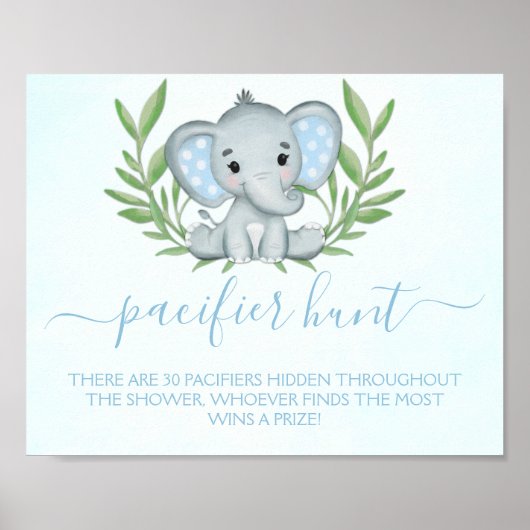 Elephant Pacifier Hunt Boy Baby shower Game Poster (Voorkant)
