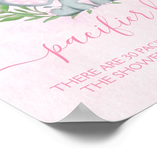 Elephant Pacifier Hunt Girl Baby shower Game Poster (Hoek)