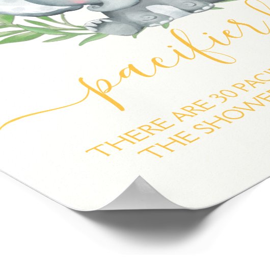 Elephant Pacifier Hunt Neutral Baby shower Game Poster (Hoek)