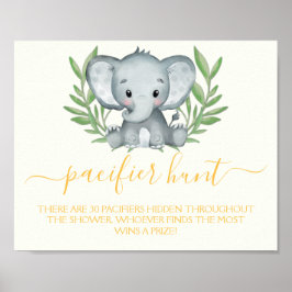 Elephant Pacifier Hunt Neutral Baby shower Game Poster