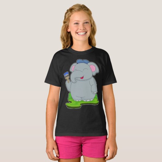 Elephant Painter Paint penseel Schilderen T-shirt (Voorkant volledig)
