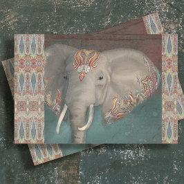 Elephant Paisley Pattern Blue  Decoupage Tissuepapier