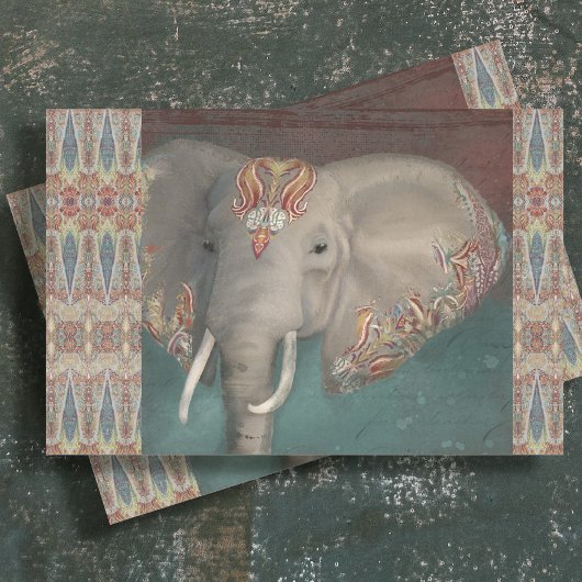 Elephant Paisley Pattern Blue  Decoupage Tissuepapier
