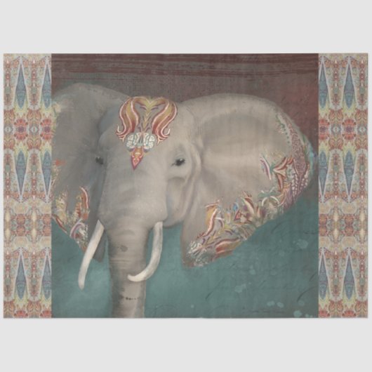 Elephant Paisley Pattern Blue  Decoupage Tissuepapier (Voorkant)