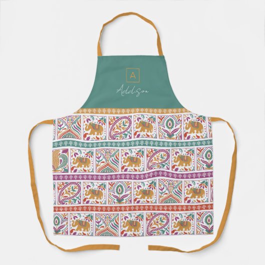 Elephant Paisley Print gepersonaliseerd monogram Schort (Voorkant)