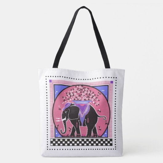 Elephant Parade in Roze Tote Bag (Achterkant)