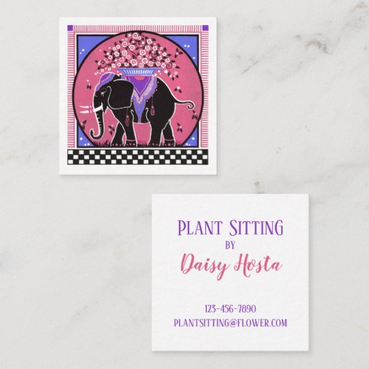 Elephant Parade in Roze Vierkante Visitekaartje (Voorkant / Achterkant)