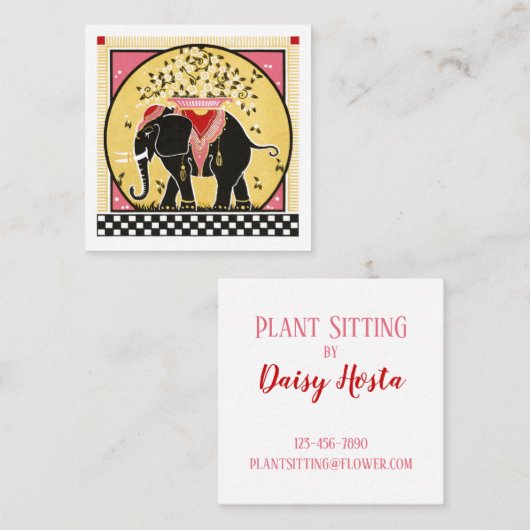 Elephant Parade in Yellow Vierkante Visitekaartje (Voorkant / Achterkant)