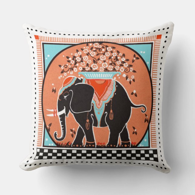 Elephant Parade Pillow in Oranje Kussen (Voorkant)