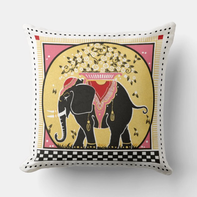 Elephant Parade Pillow in Yellow Kussen (Voorkant)