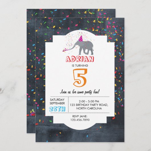 Elephant Partding - Animal Birthday Party Boy Girl Kaart (Voorkant / Achterkant)