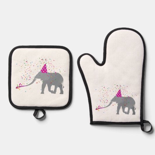 Elephant Partding - Dieren met een partij Ovenwant & Pannenlap Set (Voorkant)